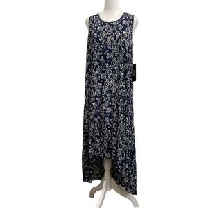 Bila Blue Floral Print Crepey Asymmetrical Hem Maxi Dress